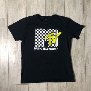MTV Music Television Logo Checkered T Shirt Black